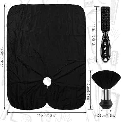 NICEMOVIC Hair Cutting Barber Cape with Neck Duster Brush and Barber Brush, Professional Barber Accessories Cleaning Supplies for Salon Haircut Styling (Black)