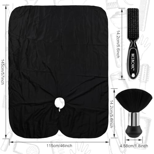 NICEMOVIC Black Barber Cape with Neck Duster & Brush Set for Haircut & Styling