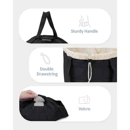 Narwey Christmas Gifts Barrel Drawstring Makeup Bag, Large Quilted Puffer Cosmetic Bag, Puffy Make Up Bags, Travel Toiletry Bags for Women Toiletries Organizer, Teen Girl Gifts (Black) (Patent)