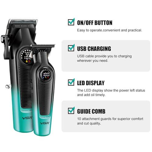 VGR Hair Clipper & Trimmer Combo Set, Cordless Barber Kit with LED Display