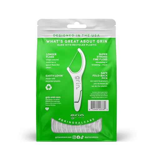 GRIN Clean Flosspyx, Floss Picks, 150 Count, Dental Flossers, Minty Flavor, Recycled Plastic, Super Strong Fine Floss, Tight Teeth, Premium Longer Floss Head, Includes Safe Fold-Back Tooth Pick