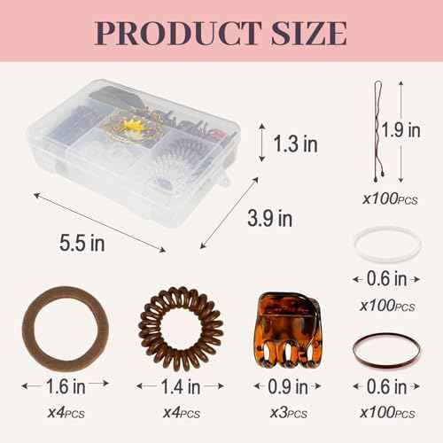 Elastic Hair Ties, Hair Accessories for Girls, Brown and Clear Hair Rubber Bands Set with Bobby Pins, Hair Accessories Set for Daily Use (Brown Series)