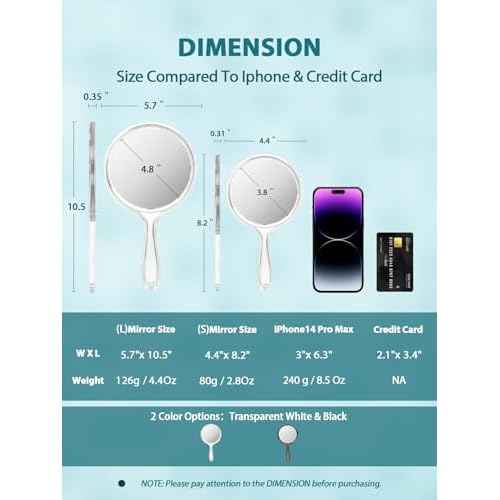 Hand Mirror, Double-Sided 1X/5X Magnifying Mirror with Handle, Acrylic, 8.3" L x 4.5" W, Clear, Pack of 1