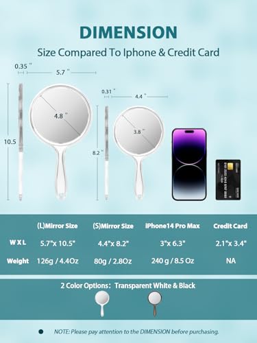 Macaki 8.3-Inch Hand Mirror with 5X Magnification - Transparent White