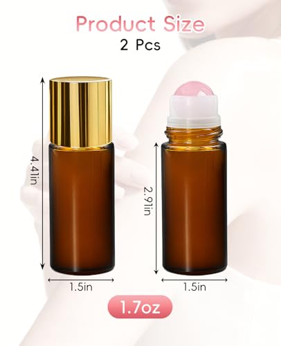 Rose Quartz Roller Bottle Set - 2x50ml Refillable Glass Oil Applicators