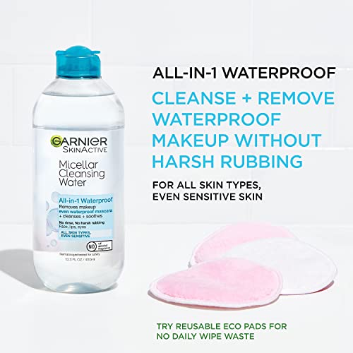 Garnier Micellar Cleansing Water, All-in-1 Makeup Remover and Facial Cleanser, For All Skin Types, 3.4 Fl Oz (100mL), 1 Count (Packaging May Vary)