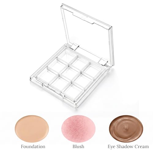 Nogeqi 2-Pack Refillable Makeup Palette with 9 Compartments, Portable Clear Eyeshadow & Lipstick Organizer