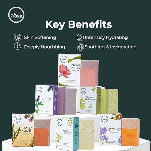 MY ACE Handmade Soap Set of 6 ? Patchouli, Palo Santo, Nargis, Sandalwood & Saffron, Tea Tree Rosemary, Divine Lotus ? SLES & Paraben-Free, Shea Butter & Vitamin E, 3.5oz