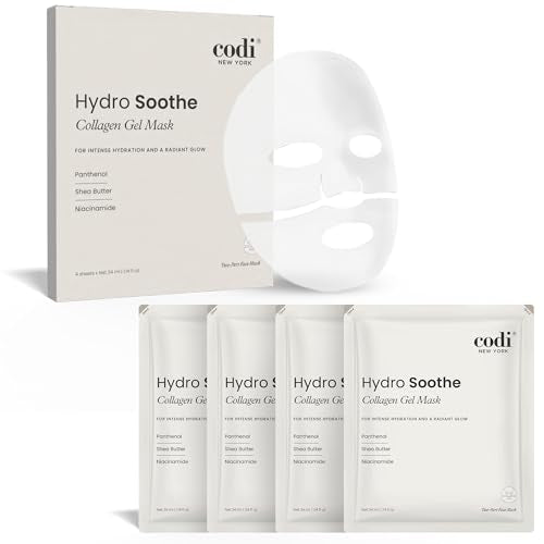 Collagen Gel Mask, Non-Slip Breathable Micro-hole Hydrogel for Redness Relief & Glass Skin, Intense Hydration, Soothing, Moisturizing, 4 Sheets (Hydro Soothe)