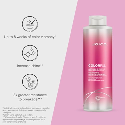 Joico Colorful Anti-Fade Shampoo | For Color-Treated Hair | Preserve Hair Color & Vibrancy Long-Term | Boost Shine & Reduce Breakage | Sulfate Free | With Camellia Oil & Pomegranate Extract