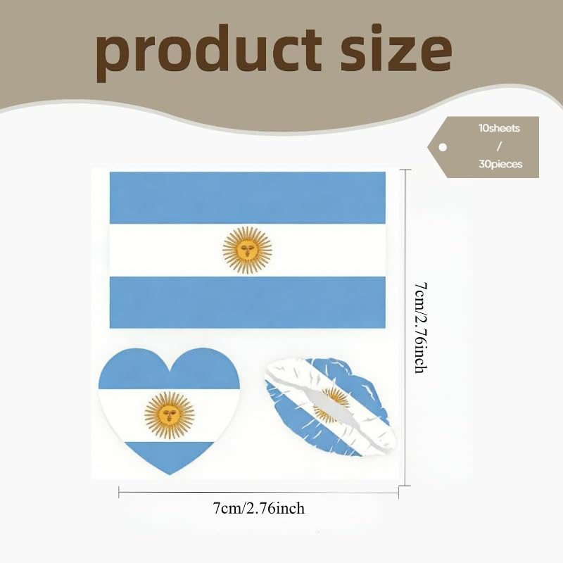 Argentine Flag Temporary Tattoos - 10 Pack Waterproof