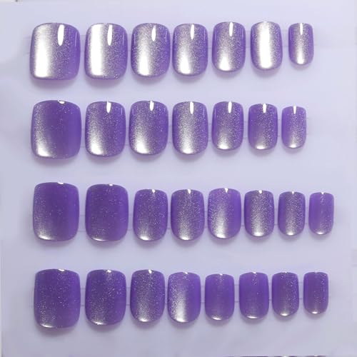 Purple Press On Nails Short - 30Pc Lavender Cat Eye Nail Kit