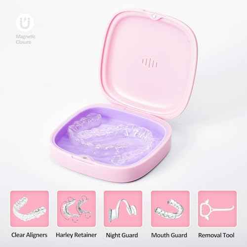Retainer Case Slim Aligner Case with Vent Holes Removable Inner Tray Silicone for Easy Cleaning (1Pack Pink Purple)