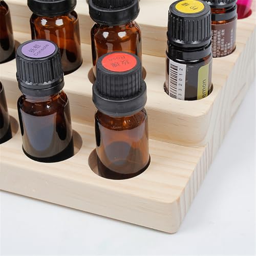 VolksRose 4-Tier Essential Oils Storage Rack, Wooden Essential Oils Nail Polish Display Holder Shelf, Cosmetic Perfume Essential Oil Organizer Stand - 30 Slots for (5ml 10ml 15ml 20ml) Bottles
