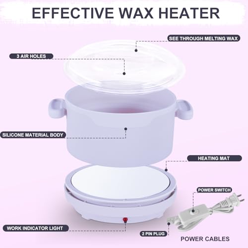 Wax Warmer for Hair Removal, 16.9oz Portable Electric Wax Heater Machine for Hard and Soft Wax Beads, Fast Heating for Home Gentle, Salon Warmer for Braizlian Waxing, Body, Bikini, Eyebrow, Purple