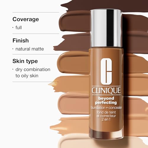 Clinique Beyond Perfecting Lightweight Liquid Foundation + Concealer For Dry Combination to Oily Skin Types | Full Coverage + Natural Matte Finish