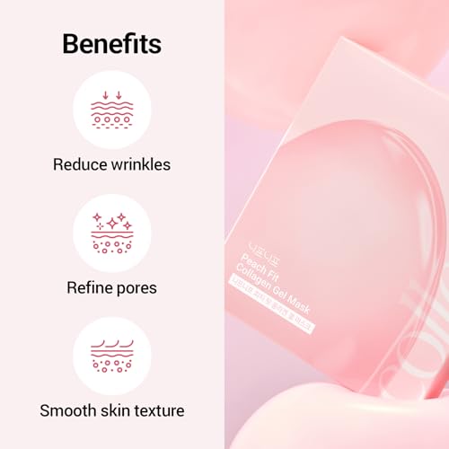 Peach Fit Collagen Gel Mask, A hydrogel mask with 300Da collagen and 12 peptides to smooth pores and improve skin texture. (39g x 5ea)