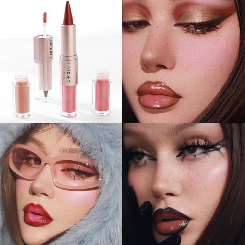2-in-1 Lip Liner & Gloss Set, 3 Colors, Dual-Ended Buildable