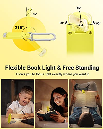 DEWENWILS Rechargeable Book Reading Light for Reading at Night, LED Clip on Booklight for Kids, Portable Bookmark Light, Warm White, Brightness Adjustable for Eye Care (Yellow)