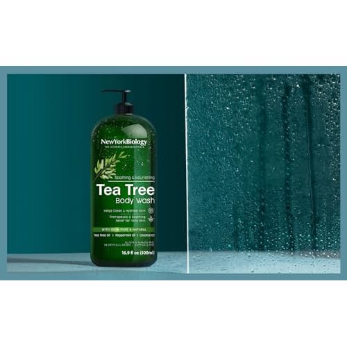 New York Biology Tea Tree Body Wash for Men and Women - Moisturizing Body Wash Helps Soothe the Skin - Refreshing and Hydrating Cleanser for Body and Feet - 16.9 Fl Oz