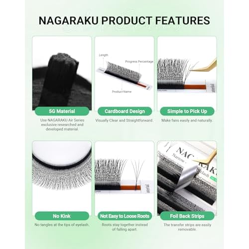 NAGARAKU Narrow 4D W Eyelash Extension, Small Spacing 4D Clover Lash Supplies Natural Soft Premade Fans PBT Cluster W Shape Lash Easy Fanning yy False Lashes Makeup Solon Matte Black - 0.07C 8-15 Mix