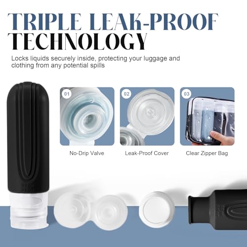 3oz TSA Approved Travel Bottles - Leak-Proof Silicone Set