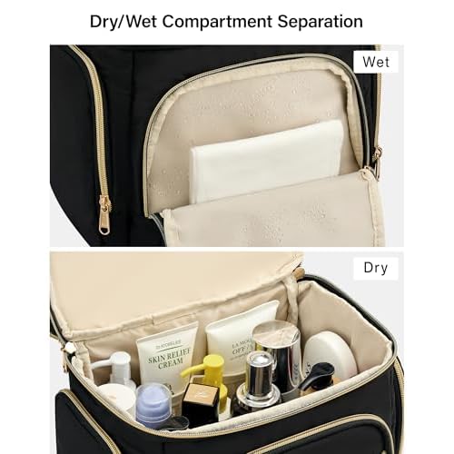 Hanke Large Toiletry Bag for Women Travel, Double Layer Organizer with Wide Opening for Full-Size Cosmetics & Toiletries, 12.2L Water-Resistant Makeup Bag,Black