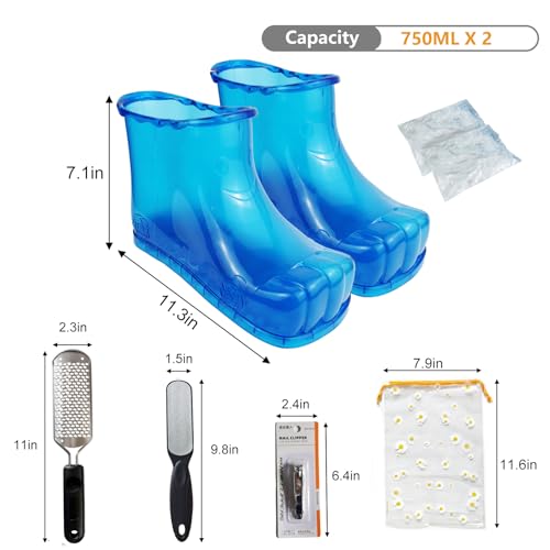 Foot Bath Soak Tub Shoes of Water Saving, A Pair of Portable Spa Soak for Foot Care, Milk Bath Wash, Foot Massager Spa for Women and Men, Water Saving Toenail Soaking Bowl(Large, Blue,2PCS)