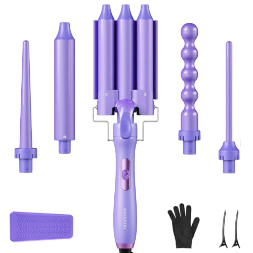 5 in 1 Curling Wand Set with 3-Barrel Crimper & Ceramic Barrels