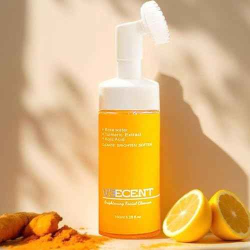 Turmeric, Kojic Acid Brightening and Whitening Foaming Facial Cleanser,Reduce Dark Spot, Silicone Brush Cleansing Skincare Hydrating Facial Cleansing for All Skin