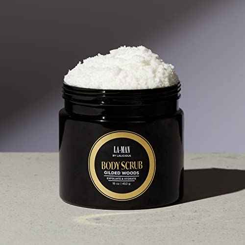 LALICIOUS Gilded Woods La-Man Body Scrub - Exfoliating Sugar Scrub for Men - Body Exfoliator Scrub for Dead Skin & Optimal Hydration - Pure Cane Sugar + Coconut Body Scrub 16oz