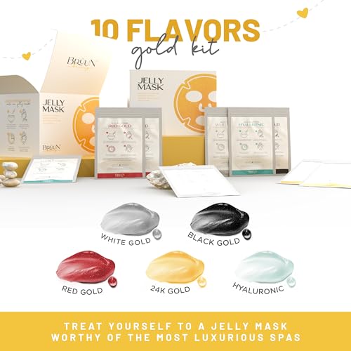 BR?UN Peel-Off Jelly Mask Rubber Mask - 5 Treatments BHA AHA (Black Gold Salicylic AC, Red Gold Lactic AC, White Gold Glycolic AC, 24k Gold Mandelic AC, Hyaluronic AC) - 2 Packs of Each
