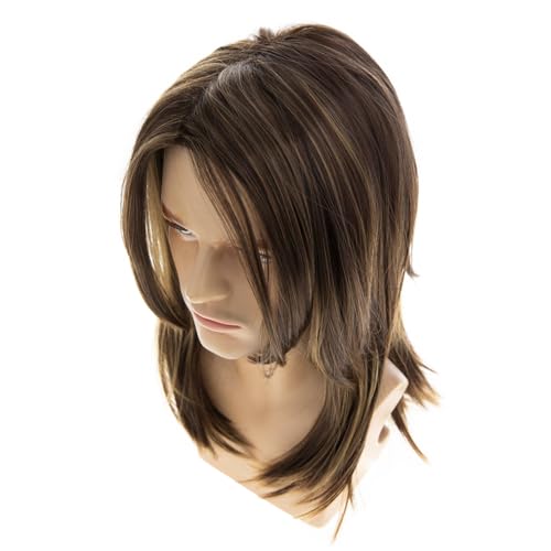 Men's Long Brown and Blonde Layered Wig for Cosplay & Parties
