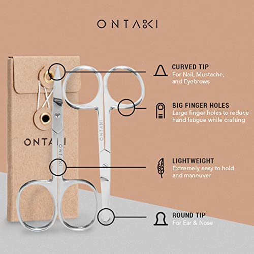 Ontaki Curved & Rounded Facial Hair Scissors - Silver, Ambidextrous - Precision Curved Mustache Trimming Scissors - Versatile Beard Nose Trimmer - Professional Alloy Steel Mustache Grooming