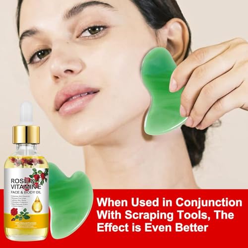 Vitamin E Face Oil,Rose Vitamin E Oil with Gua Sha Massage Tools for Face & Body,Organic Rose Oil for Moisturizing and Hydrating-2.02 fl.oz