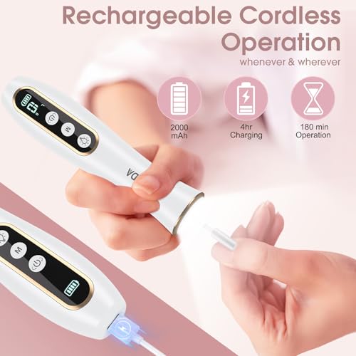 Cordless Electric Nail Drill with 360° LED Light - 10 Speed, LCD Display, Low Noise, 6H Runtime, 9 Bits