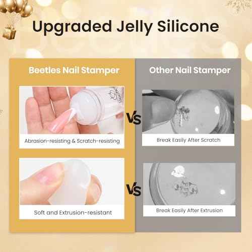Beetles Nail Stamp 3Pcs Silicone French Tip Nail Stamp Kit with Replacement Nail Stamper Heads and Scrapers Soft Silicone Nail Printing Tool for Home Manicure Diy Nail Art Salon Gifts for Girls