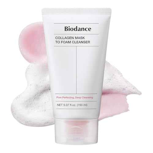 BIODANCE Collagen Mask To Foam Cleanser, Pink Face Wash for Women, 2-in-1 Pore Mask and Hydrating Foaming Facial Cleanser for Sensitive Skin, Oily Skin, Korean Skincare¤Ó5.07 fl. oz. (150 ml)
