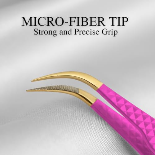 Professional Eyelash Extension Tweezers Set ? Fiber Tip & Diamond Grip Stainless Steel Lash Tweezers for Volume & Isolation | Anti-Static Precision Tool for Lash Artists (Pink)