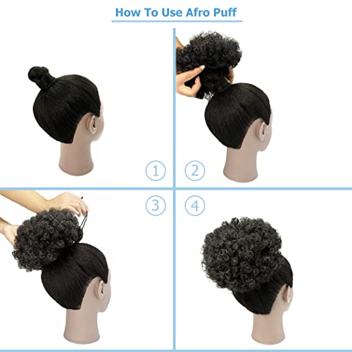 QTHQTFL Large Afro Puff Ponytail, Short Synthetic Afro Puff Ponytail for Natural Hair Extensions for Black Women(Natural Black 1B#)