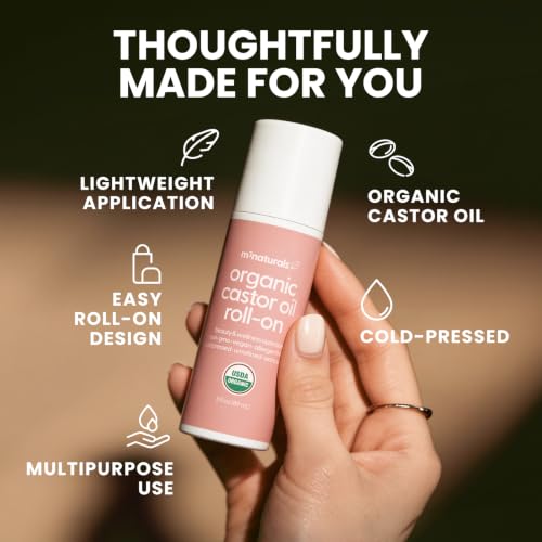 M3 Naturals Organic Castor Oil Roll-On 3 fl oz – Cold-Pressed, Hexane-Free