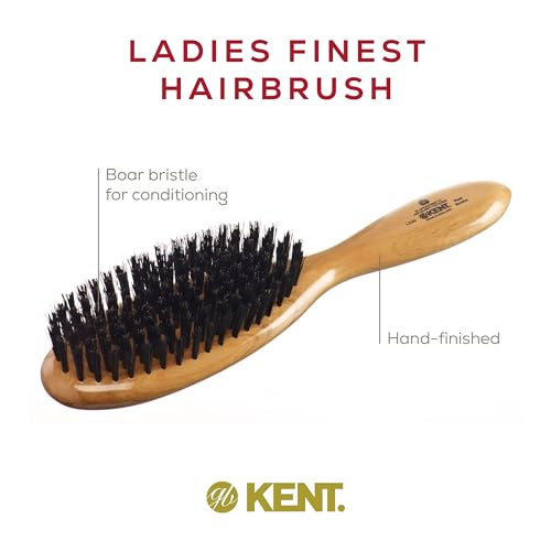 Kent LC22 Finest Hair Brushes for Women Detangler Dry Brush Made of Cherrywood - Boar Bristle Oval Hairbrush for Medium to Thick Hair All Lengths - Salon Style Straightening Pure Wood Brush from Kent