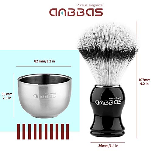 Anbbas Faux Badger Hair Shaving Brush and Bowl with Black ABS Wall Mounted Shaving Stand Holders for Soap Bowl and Brush,100g Soap Bar,5IN1 Set for Men Close Shave