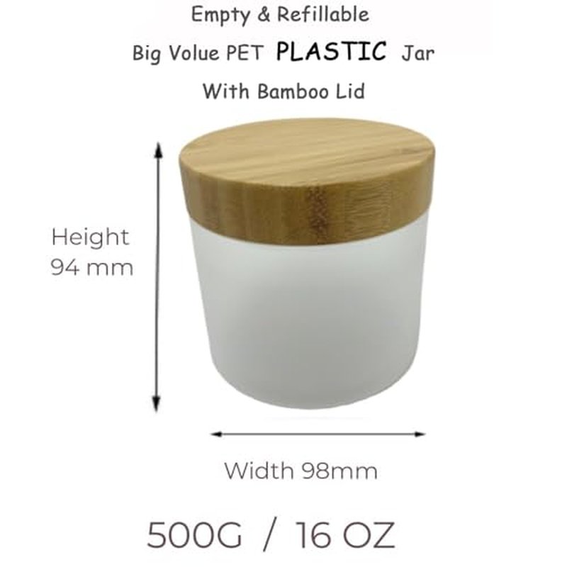 16oz Bamboo Lid Jar - Refillable Plastic Cosmetic Container for Creams