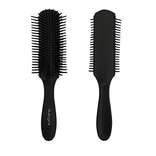 NuAngela Cushion 9 Row Nylon Bristle Brush For Curly Hair, Easy Clean Styling Hairbrush For Detangling Shaping Smoothing Blow-Drying Separating,Defining Curls For Wet, Long, Frizzy, Thick Hair