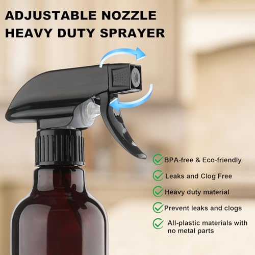 Hethyo 12oz Glass Spray Bottles - Adjustable Nozzle for Hair & Plants (2 Pack)