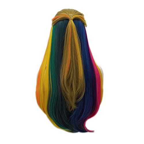 IMSTYLE Rainbow Colorful Lace Front Wigs Synthetic Straight 26 inches Wig Natural Hairline for Halloween Cosplay Party Wig (Rainbow)