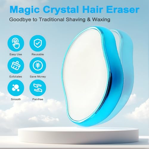Crystal Hair Eraser for Women and man, Reusable Crystal Hair Remover Magic Painless Exfoliation Hair Removal Tool for Back Arms Legs Crystal Shaver-Nano Glass (Blue)