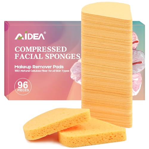 96Count Compressed Facial Sponges, AIDEA Disposable Face Sponges, Face Cleansing Pads, 100% Natural Cellulose Cosmetic Spa Sponges for Facial Cleansing, Exfoliating Pads, Reusable Makeup Remover Pads