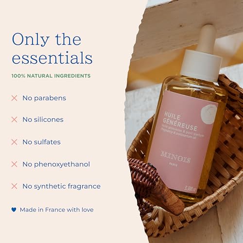 MINOIS PARIS Pregnancy Body Oil ? Organic Belly Oil for Stretch Marks Prevention & Removal ? Firming Skin Therapy Oil for Pregnant Women ? Made in France